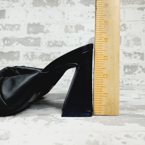 NEW Open Edit Saydee Black Slip On Square Toe Block Heel Sandals F664 - Picture 2 of 9